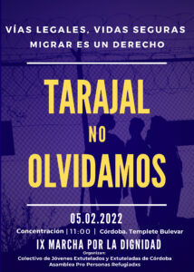 Cartel concentración "Tarajal no olvidamos". Sábado 5 de febrero de 2022 a las 11h. en el templete del Bulevar.